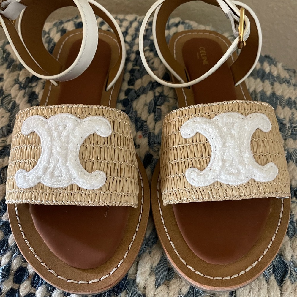 Beige and White Woven Sandals